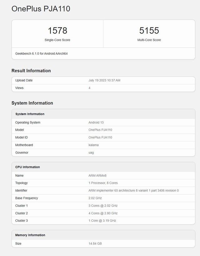 一加Ace2 Pro手机现身Geekbench，搭载3.2GHz高通骁龙8 Gen2