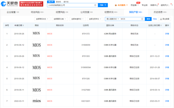 小米已注册MIOS商标