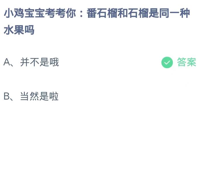 《支付宝》蚂蚁庄园10月26日：番石榴和石榴是同一种水果吗？